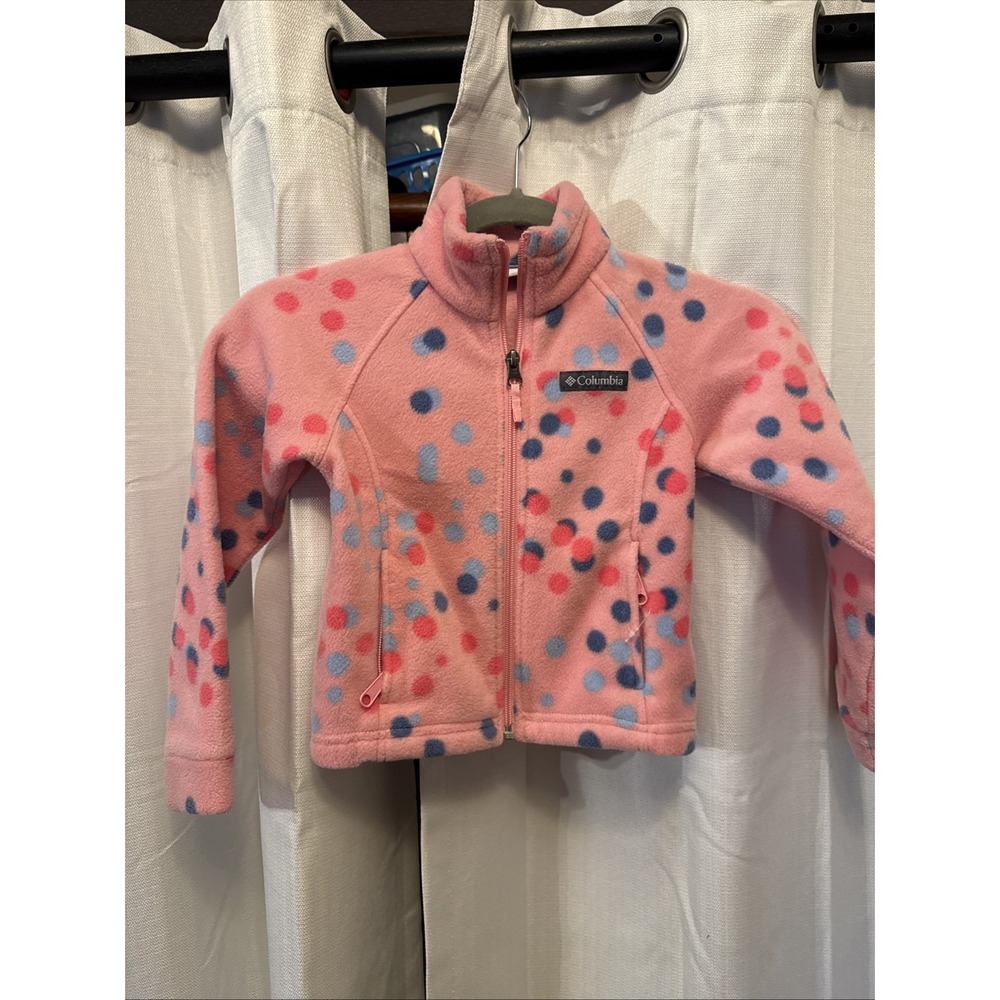 Columbia Sweater Girls XXS Pink Polka Dot Fleece Sweatshirt Casual Preppy